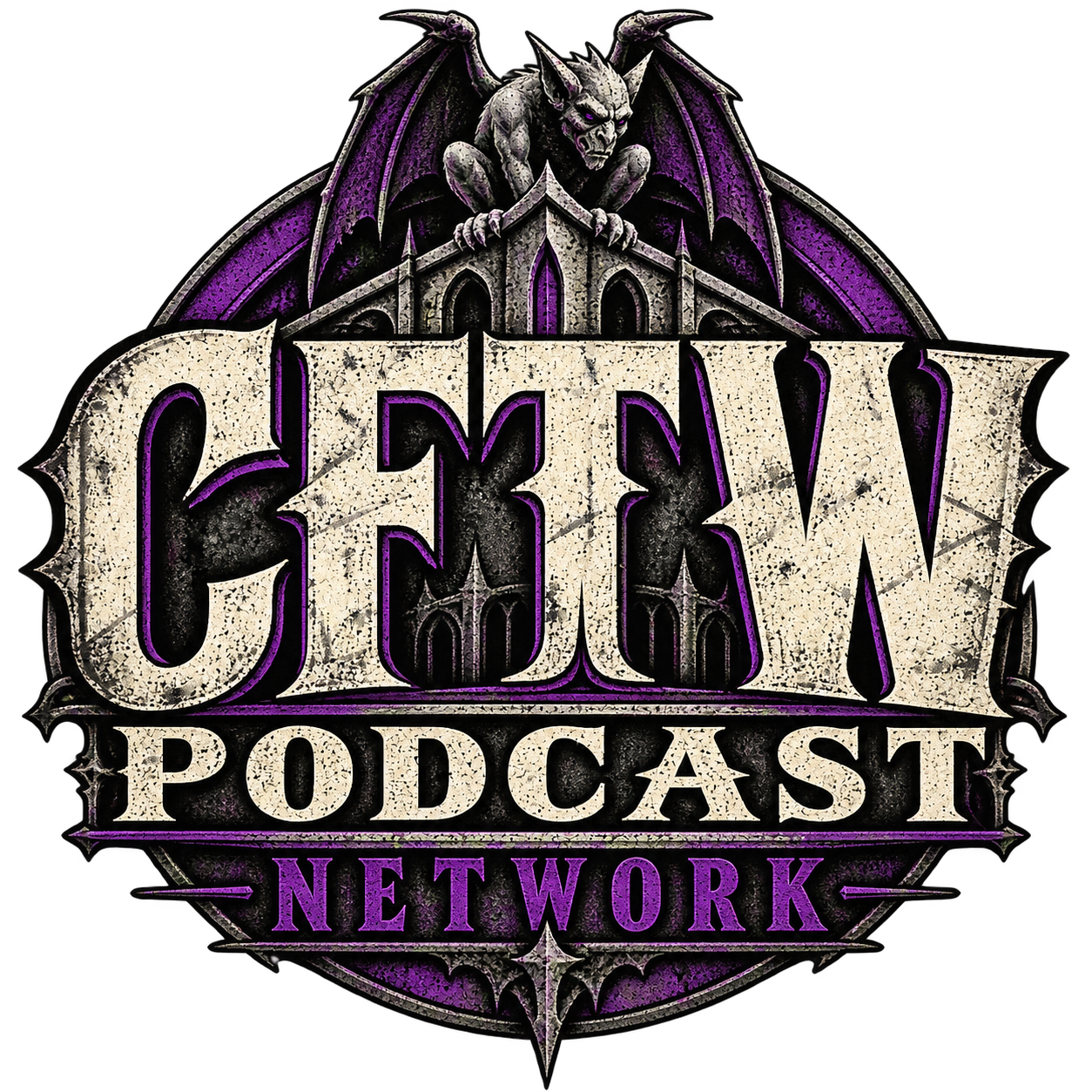 CFTW Podcast Network distressed gothic gargoyle emblem